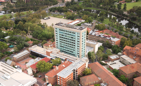Aerial shot of a building from The University of Adelaide