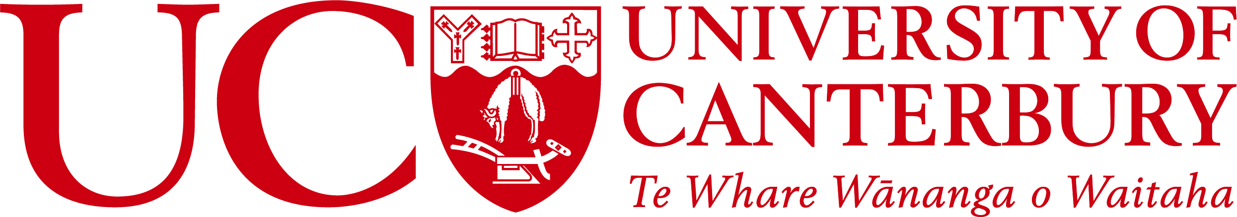 University of Canterbury red logo with Te Reo
